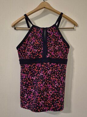 LANDS'‎ END Women 6 Petite High Neck Keyhole Tankini Swimsuit Top Floral Modest